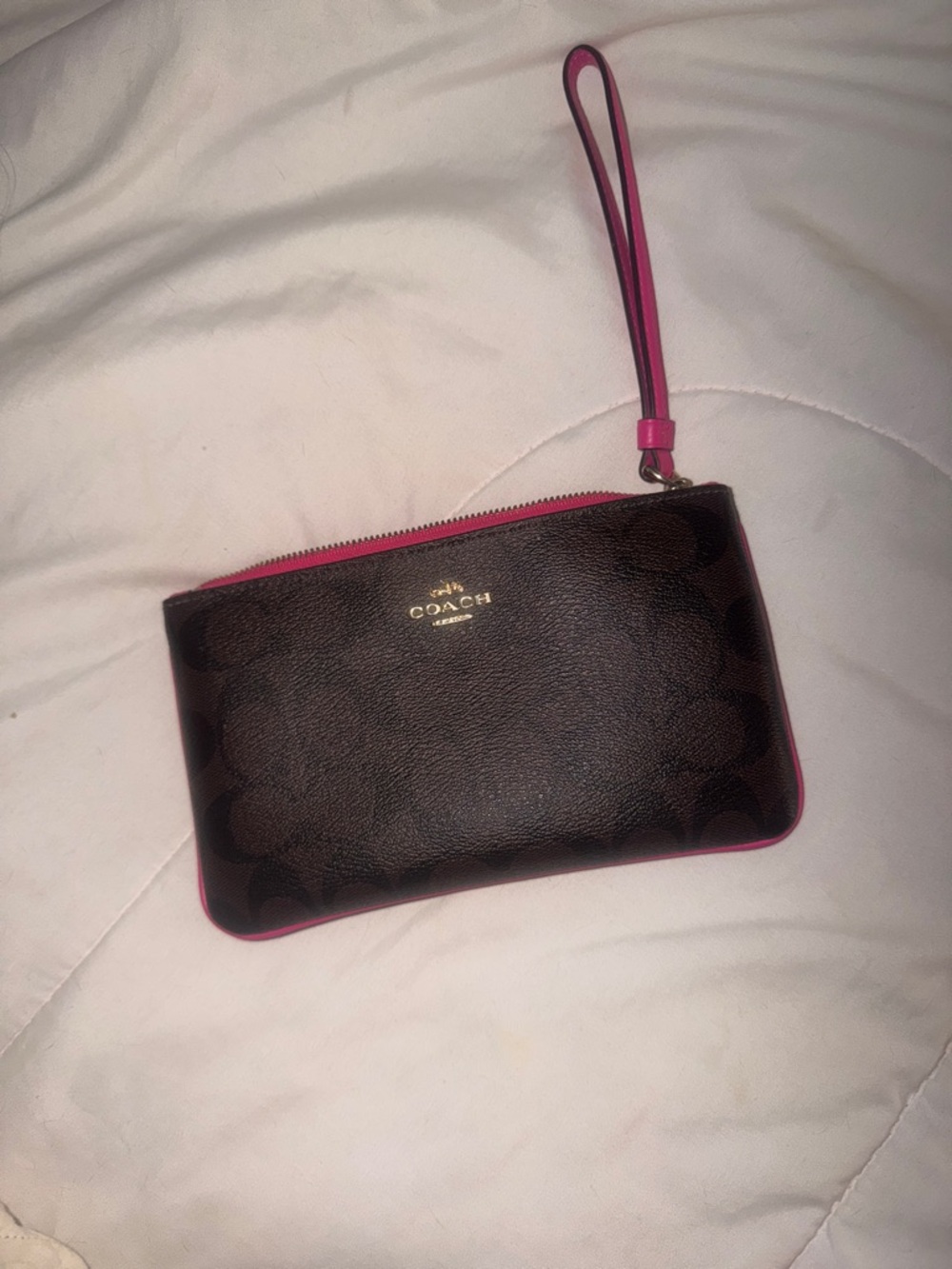 Coach Black & Pink Signature Wristlet with Pink Trim and Strap - Picture 2 of 5